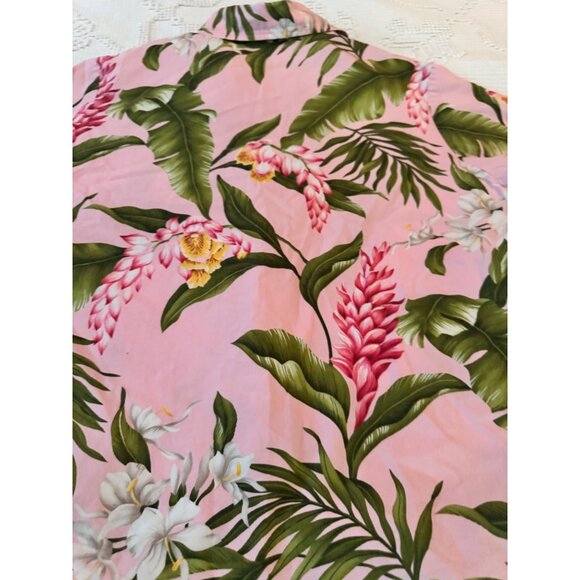 Barefoot In Paradise Pink Tropical Floral Button-Up Shirt Cotton Medium - Picture 5 of 6